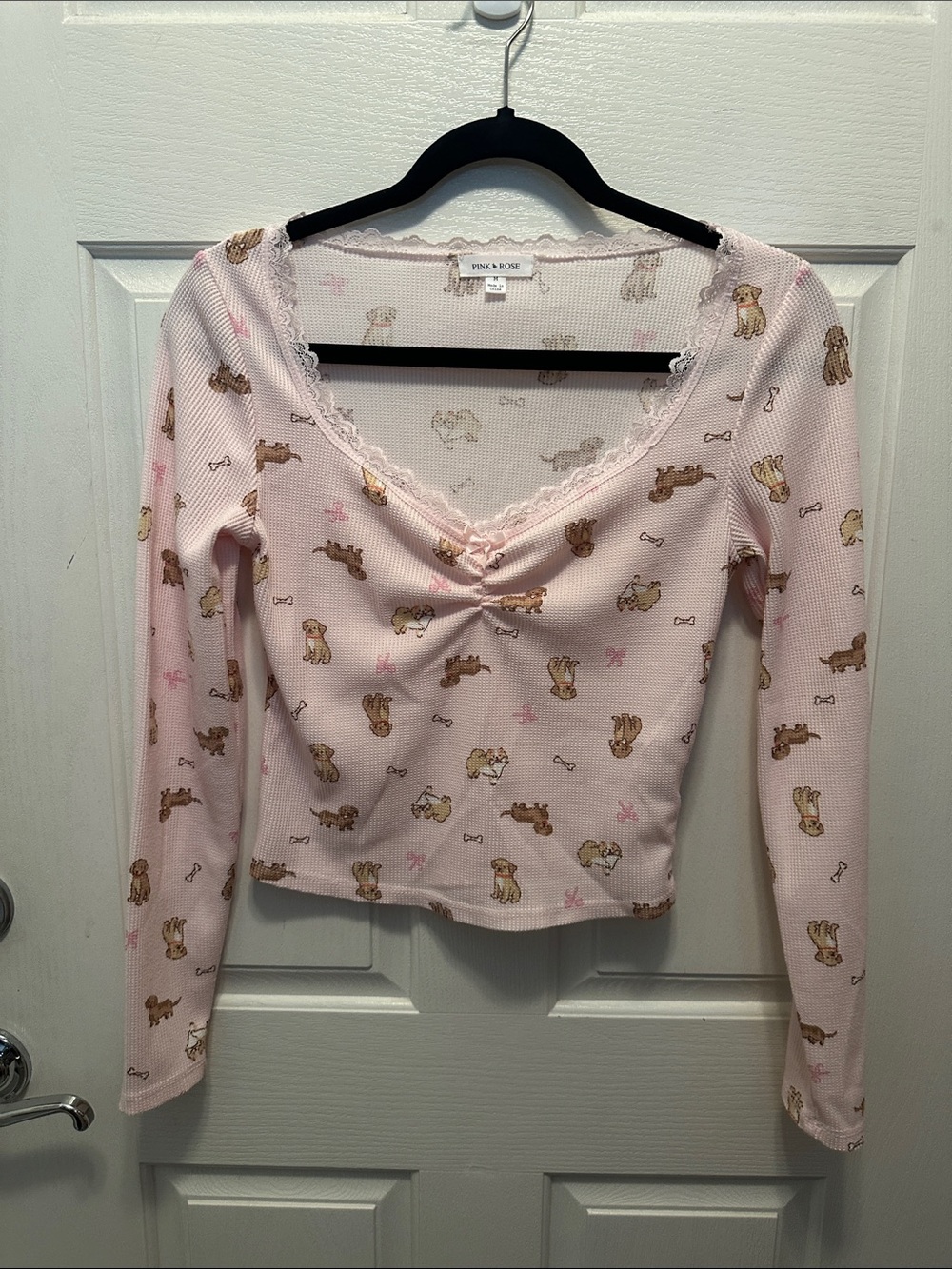 Pink Rose Light Pink Puppy Pajama Set Crop Top Size M - Picture 5 of 8